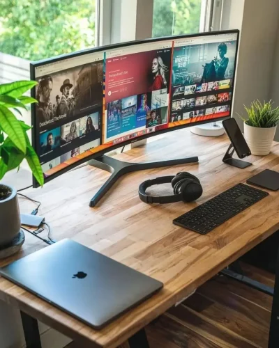 That's an awesome workspace!🪵👏Rate this setup from 1-10🖥️-🔔- Follow @bestcleansetup🔔- Foll